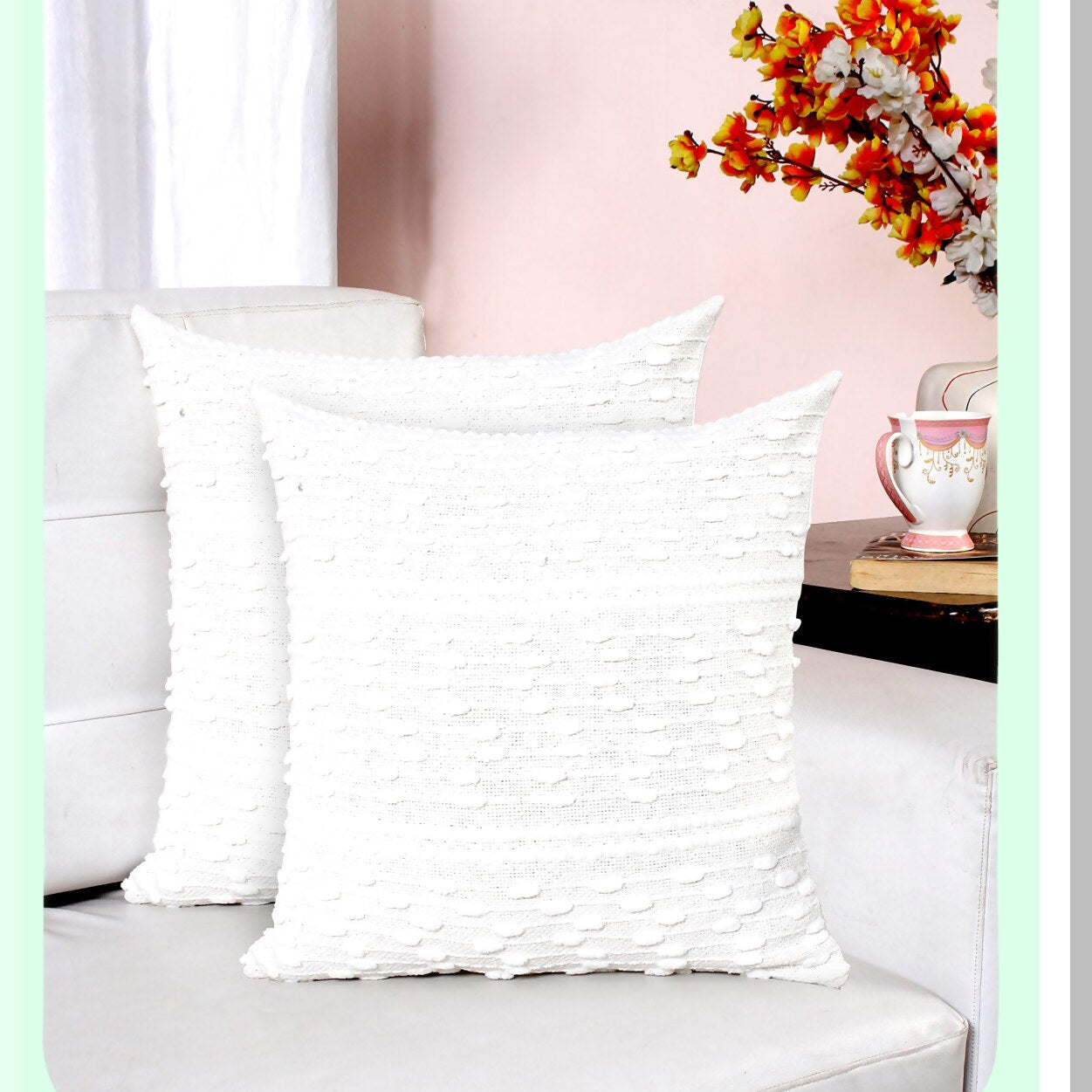 Farmhouse Boho Tufted Pillow Cover Set - 18x18 Inch Cotton Hand Woven Decorative Design for Couch Sofa Bedroom - Off White Textured Hug Pillowcases - 2 Pc Pack