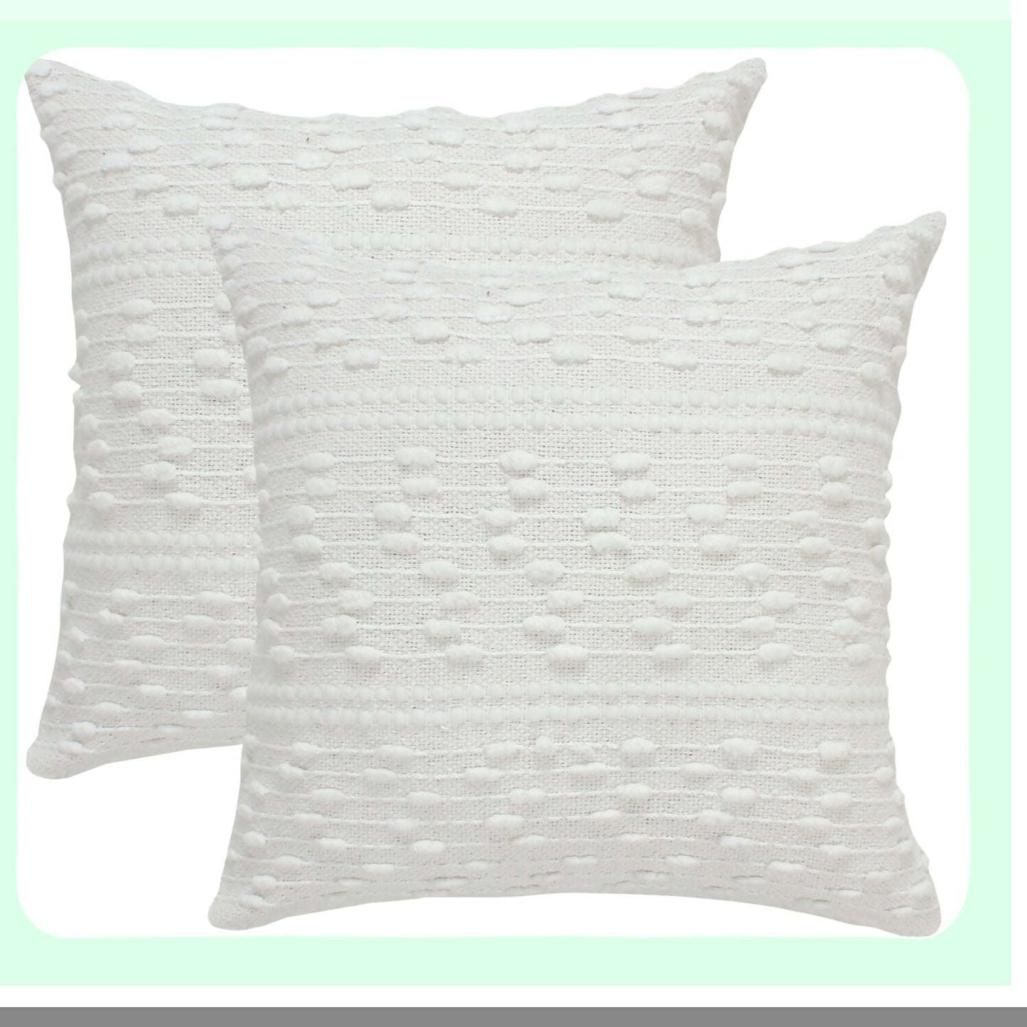 Farmhouse Boho Tufted Pillow Cover Set - 18x18 Inch Cotton Hand Woven Decorative Design for Couch Sofa Bedroom - Off White Textured Hug Pillowcases - 2 Pc Pack