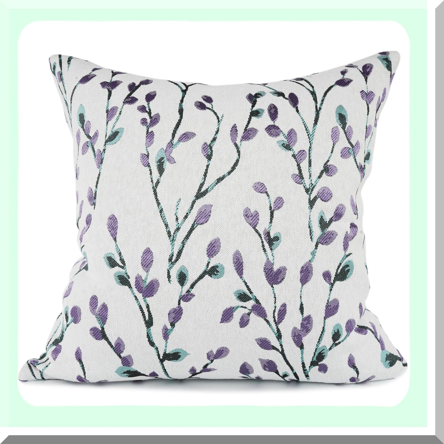 Purple Jacquard Square Embroidery Throw Pillow Cover - 18x18 Inch Decorative Cushion Case for Home Décor - Clical Style Embroidered Design