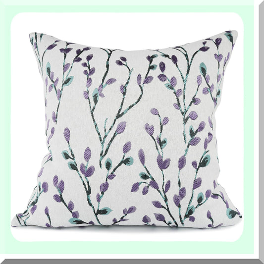 Purple Jacquard Square Embroidery Throw Pillow Cover - 18x18 Inch Decorative Cushion Case for Home Décor - Clical Style Embroidered Design