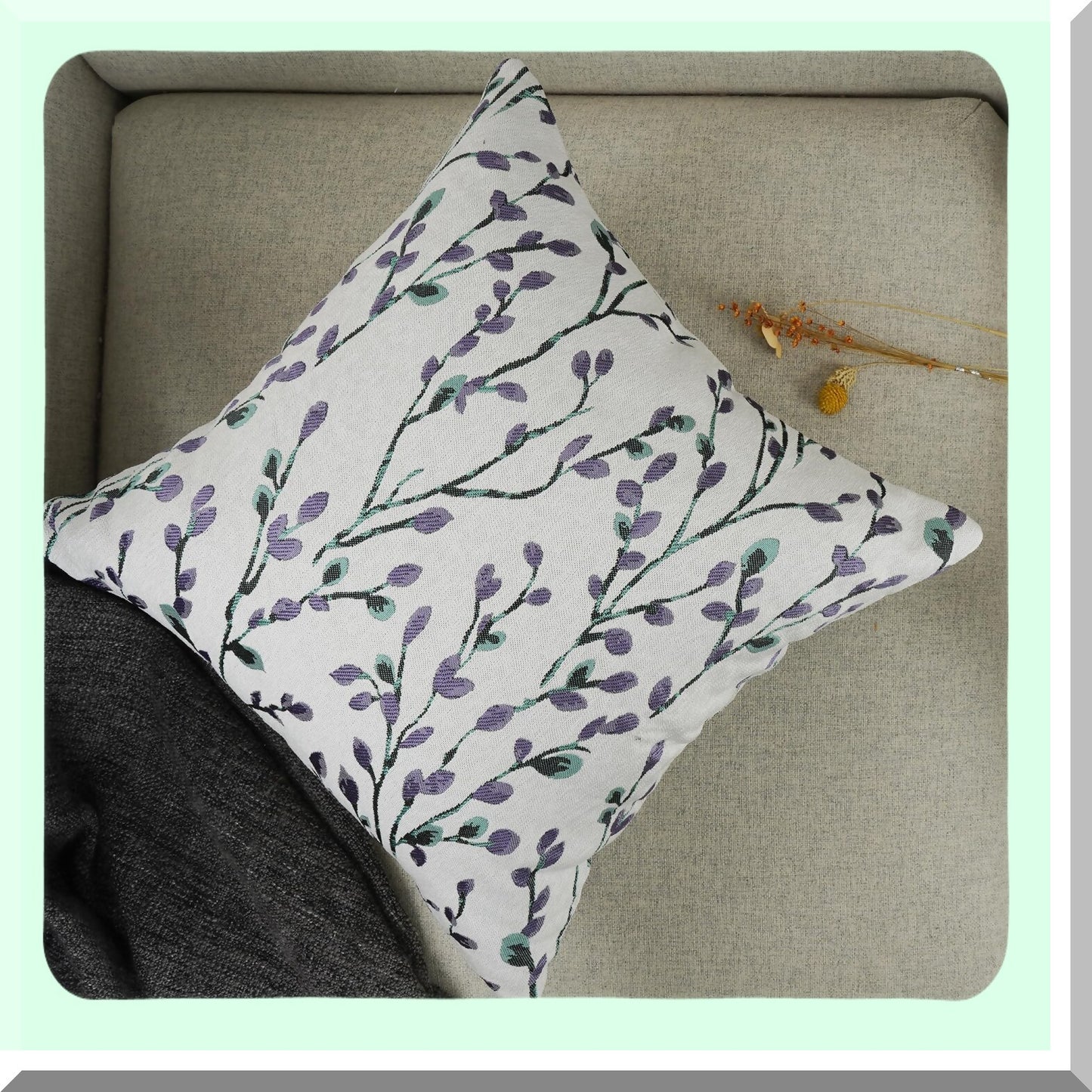 Purple Jacquard Square Embroidery Throw Pillow Cover - 18x18 Inch Decorative Cushion Case for Home Décor - Clical Style Embroidered Design