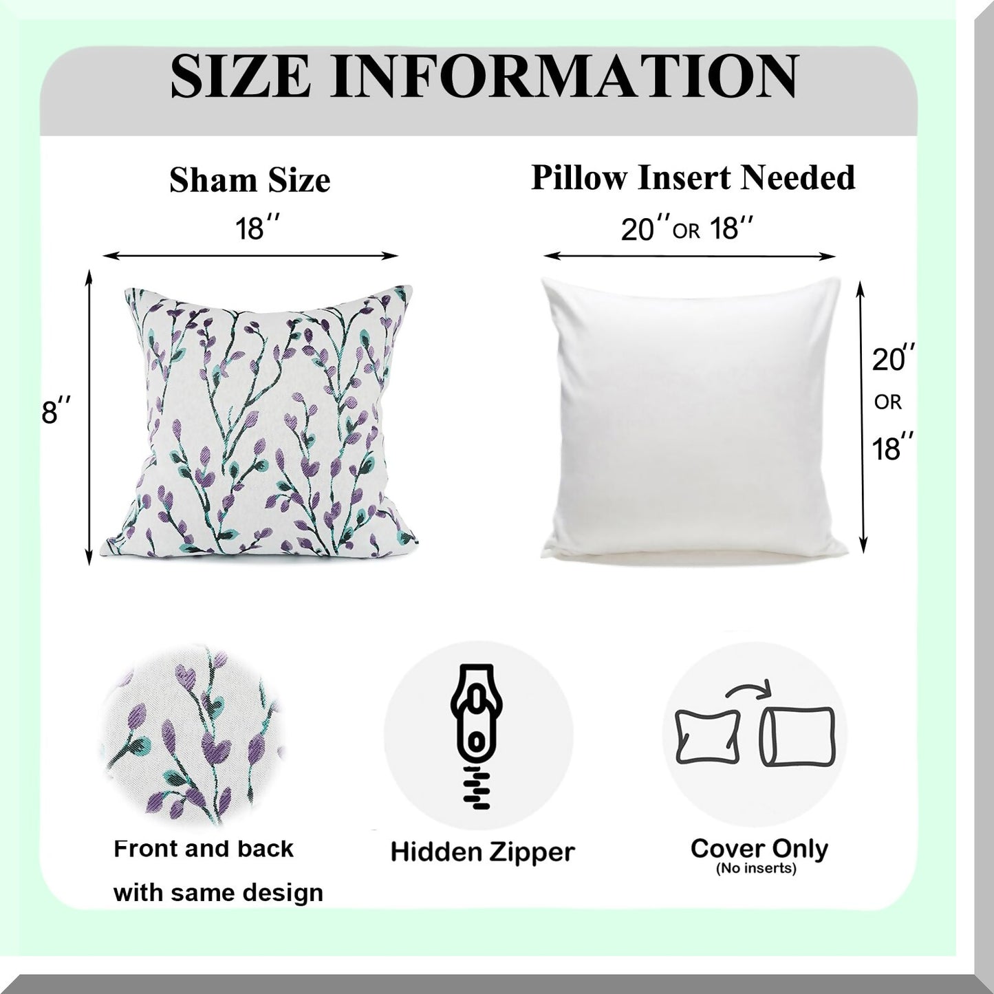 Purple Jacquard Square Embroidery Throw Pillow Cover - 18x18 Inch Decorative Cushion Case for Home Décor - Clical Style Embroidered Design