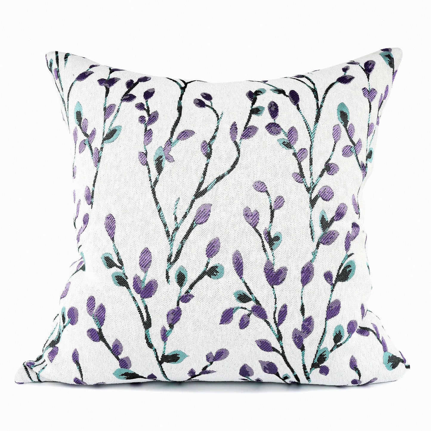 Purple Jacquard Square Embroidery Throw Pillow Cover - 18x18 Inch Decorative Cushion Case for Home Décor - Clical Style Embroidered Design