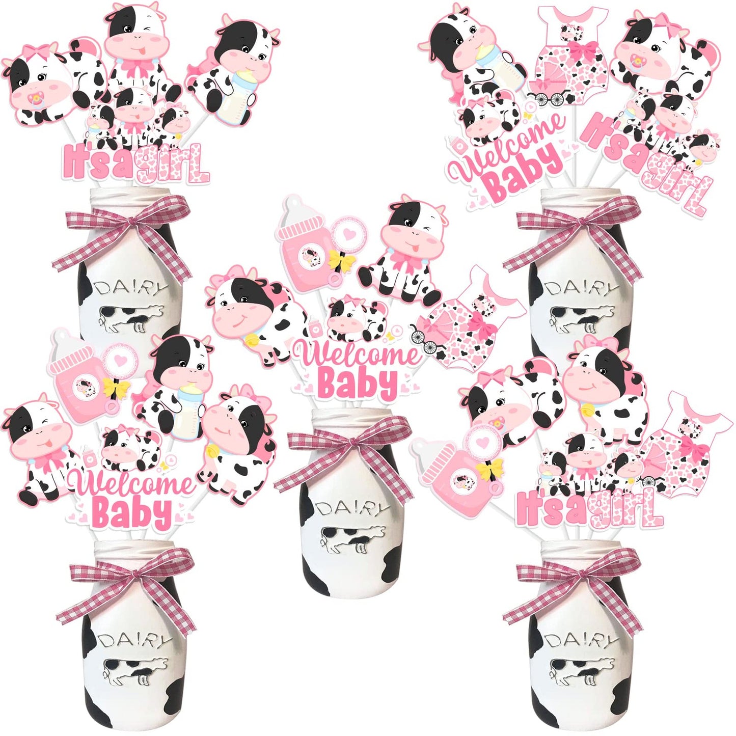 Cow Cutie Table Toppers - Set of 24 Farm Theme Centerpieces for Baby Shower and Birthday Party Decorations. Perfect for Cow Lovers!