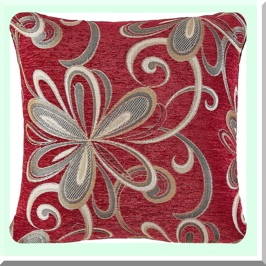 Vintage Floral Chenille Burgundy Cushion Cover - 18" x 18"