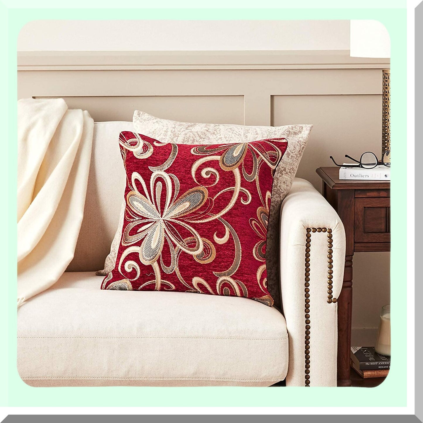 Vintage Floral Chenille Burgundy Cushion Cover - 18" x 18"