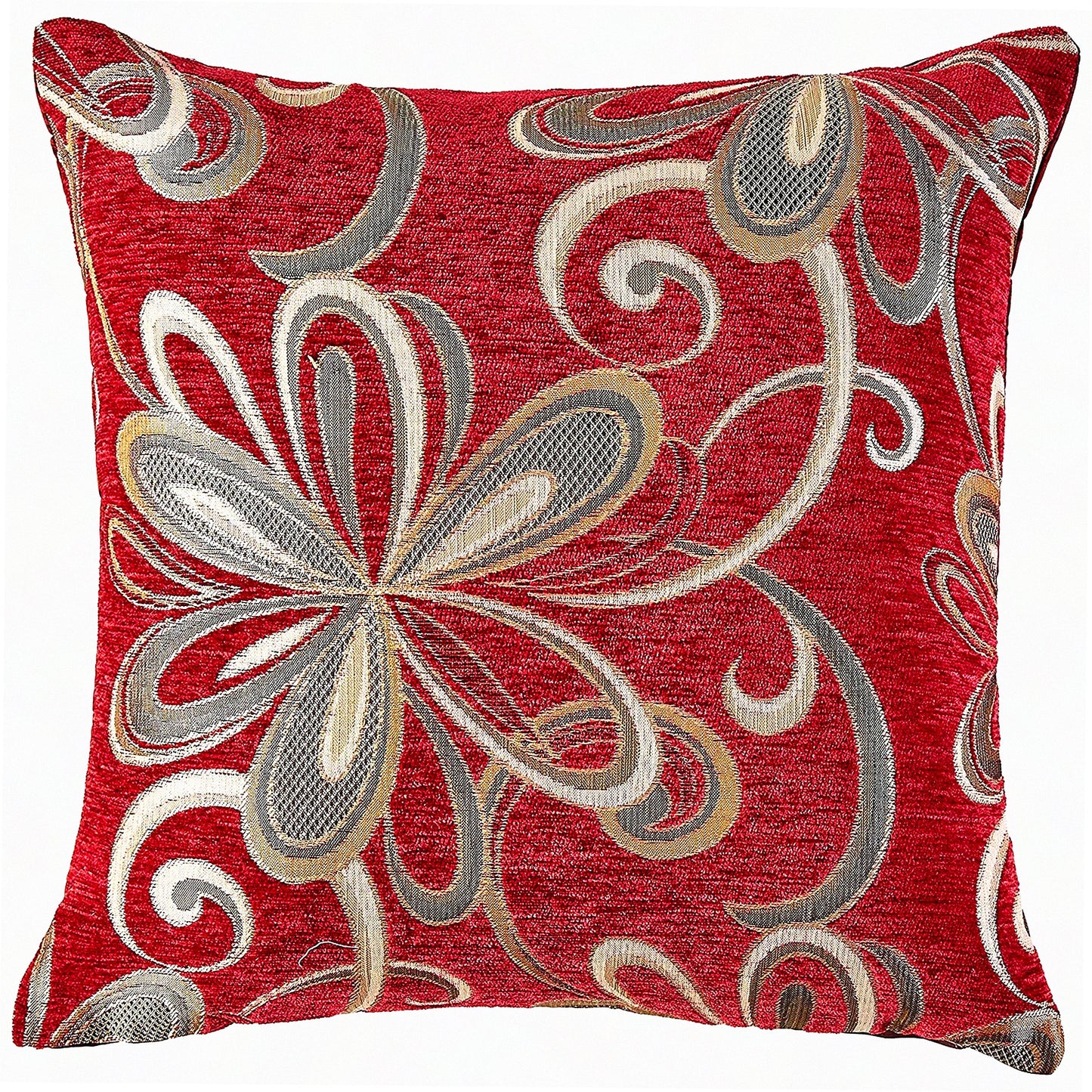Vintage Floral Chenille Burgundy Cushion Cover - 18" x 18"