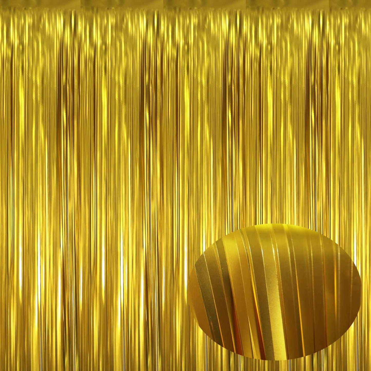 Gold Fringe Party Backdrop Streamers - 3 Pack Metallic Tinsel Curtains for Birthday, Graduation, Wedding Decor - 3.2 ft x 9.8 ft, Thick Material, Matte