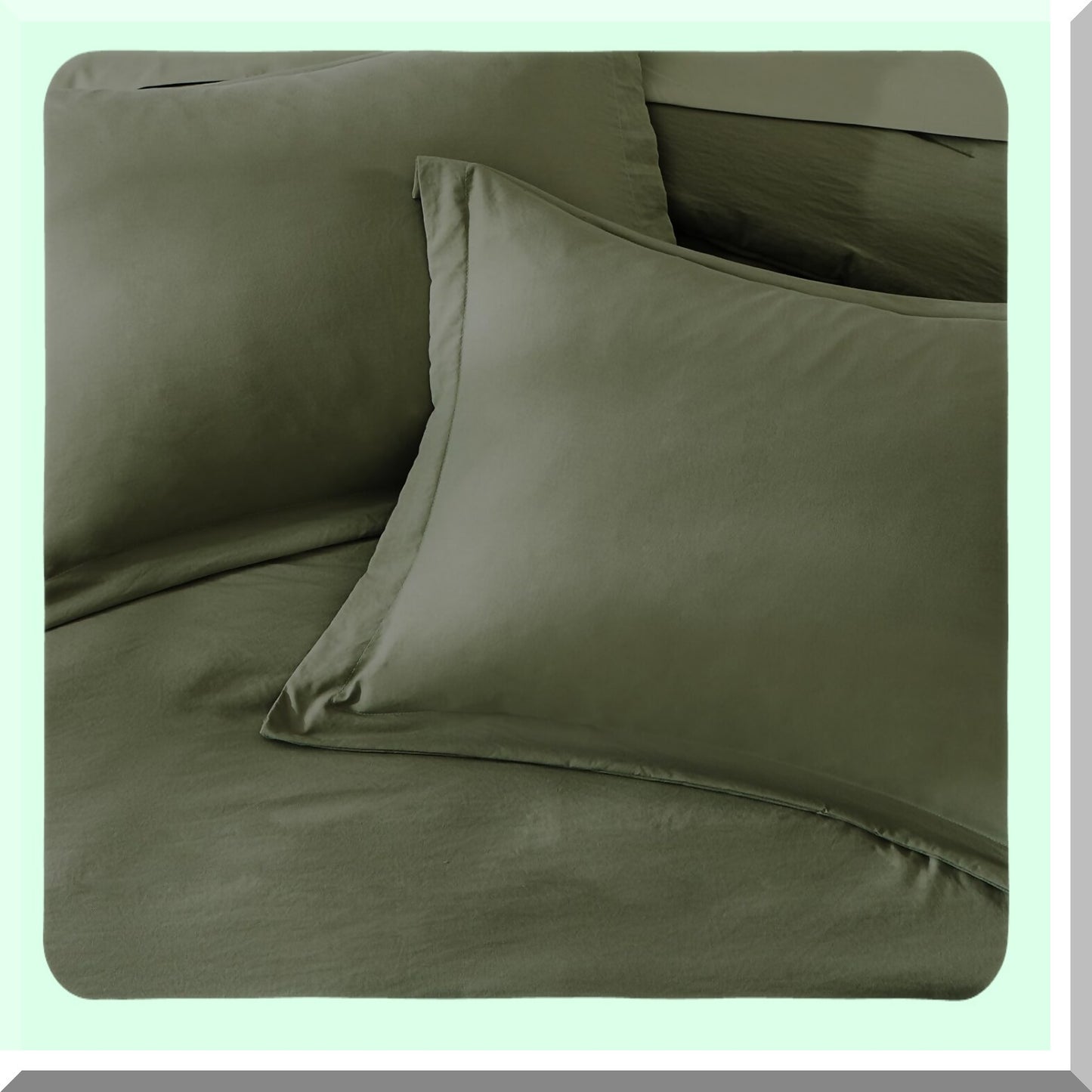 Luxury Olive Green Microfiber Comforter Set - 7 Piece Queen Bedding Bundle with Fitted Sheet, Flat Sheet, Pillow Shams, and Pillowcases - All Season Warmth