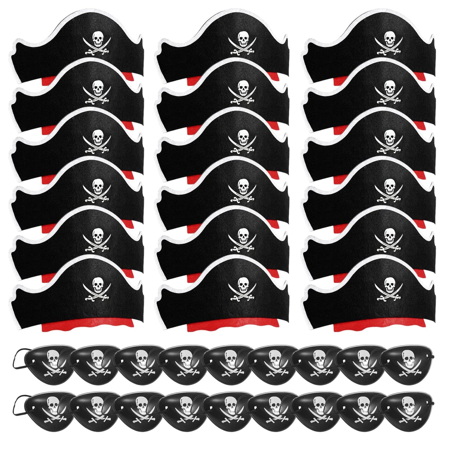 Pirate Party Pack: Pirate Hat, Captain Hat, Patch, Funny Party Hat - Caribbean Fancy Dress Decorations - 36 Pcs Set - Clic Cap Print - Fun Accessories