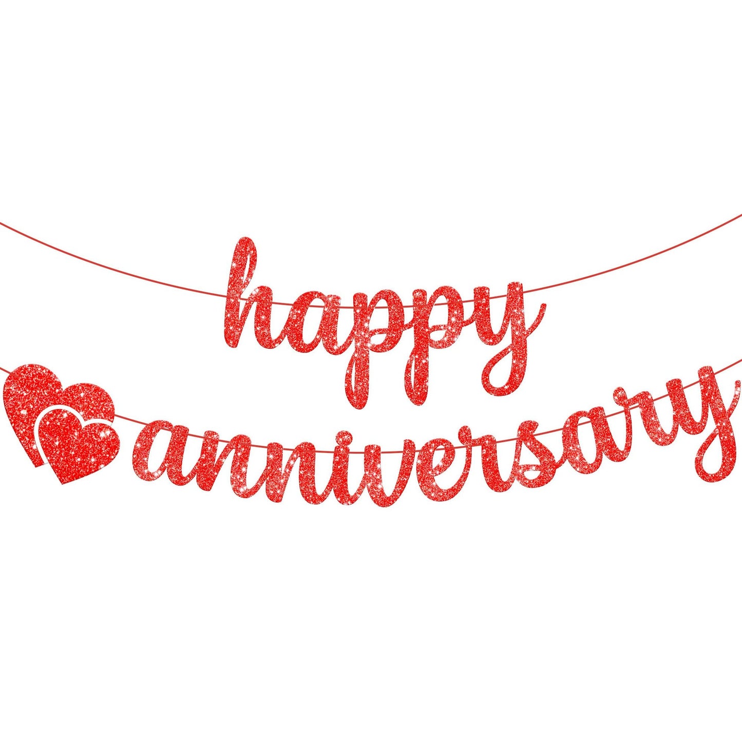 Red Glitter Anniversary Banner - 10ft | No DIY Anniversary Signs | Party & Wedding Decor | Romantic Anniversary Decorations | Happy Anniversary Theme