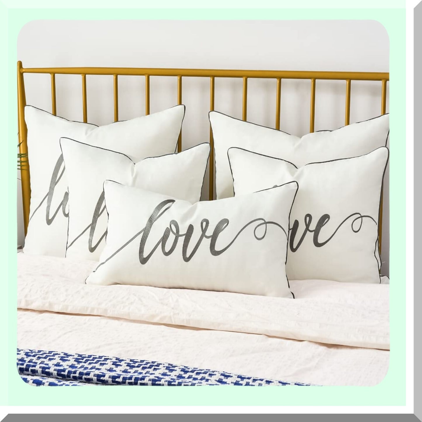 Love Embroidered Lumbar Pillow Cover - Gray Rectangular Cushion Case - Decorative Throw Pillow for Bed and Bedroom - 12x20 Inches - Soft Cotton - Pack of 1