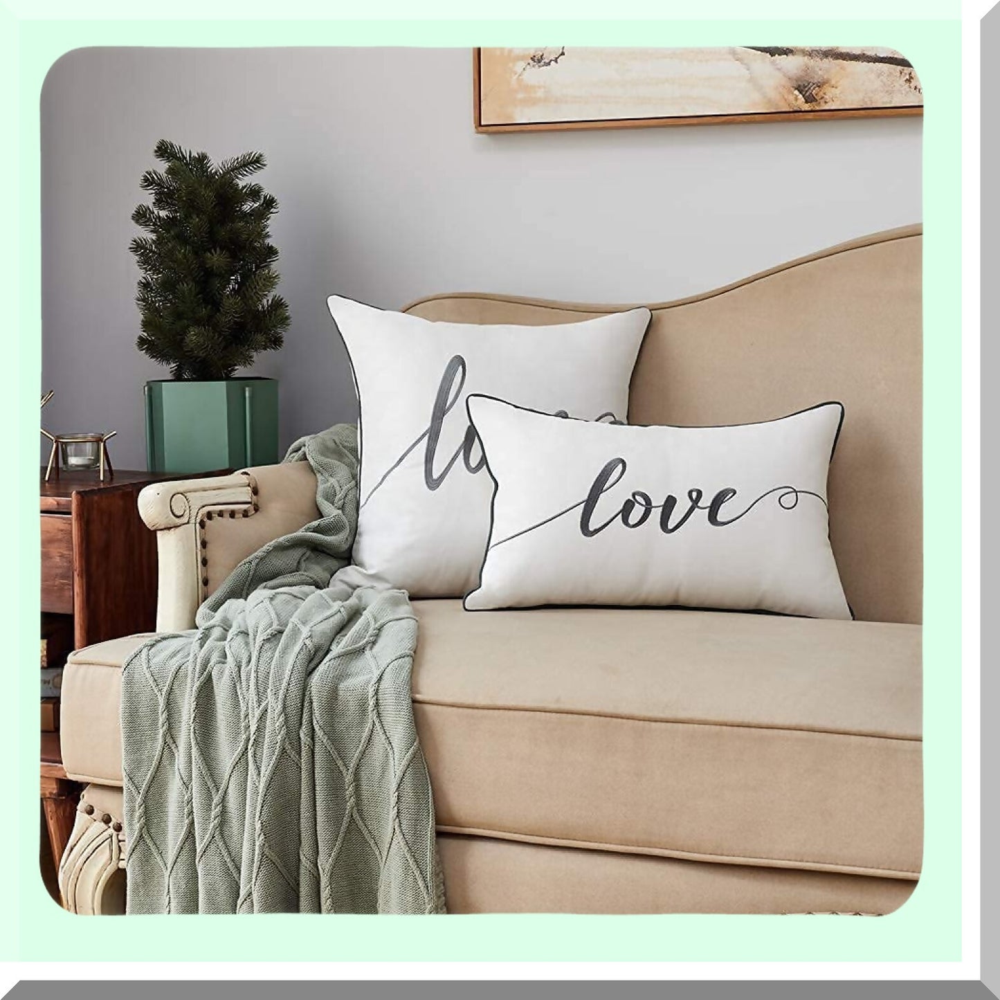 Love Embroidered Lumbar Pillow Cover - Gray Rectangular Cushion Case - Decorative Throw Pillow for Bed and Bedroom - 12x20 Inches - Soft Cotton - Pack of 1