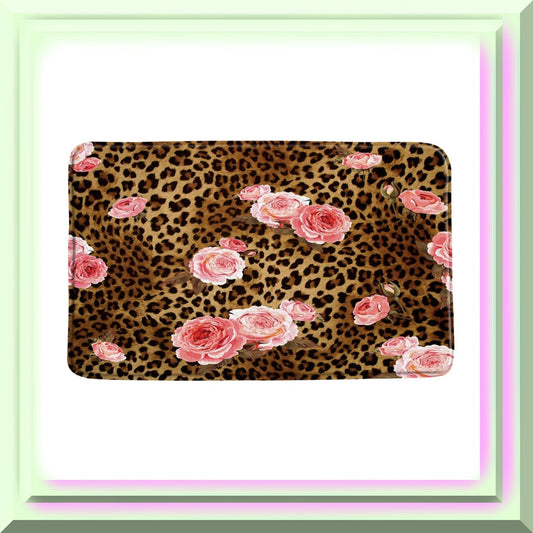 Leopard Flower Bath Mat Brown Cheetah Print