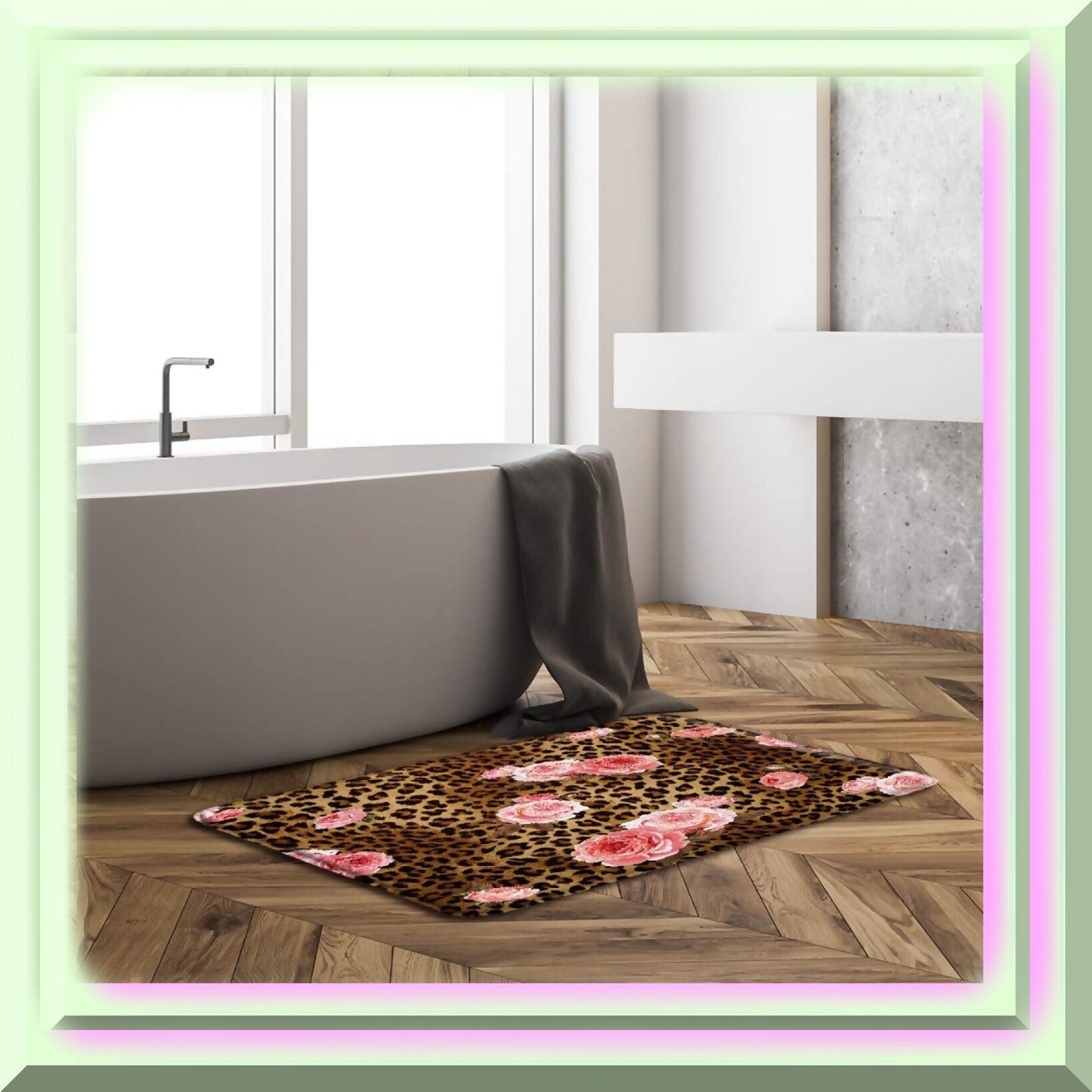 Leopard Flower Bath Mat Brown Cheetah Print