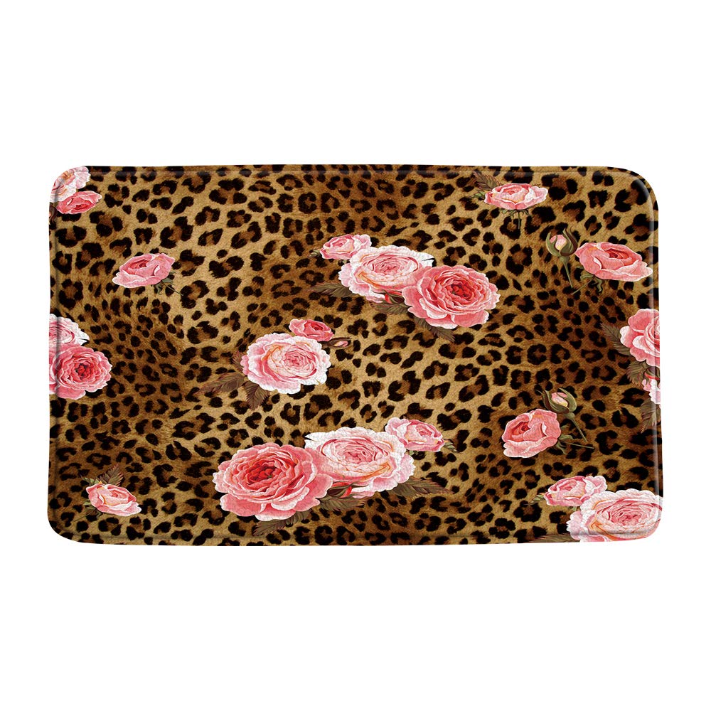 Leopard Flower Bath Mat Brown Cheetah Print