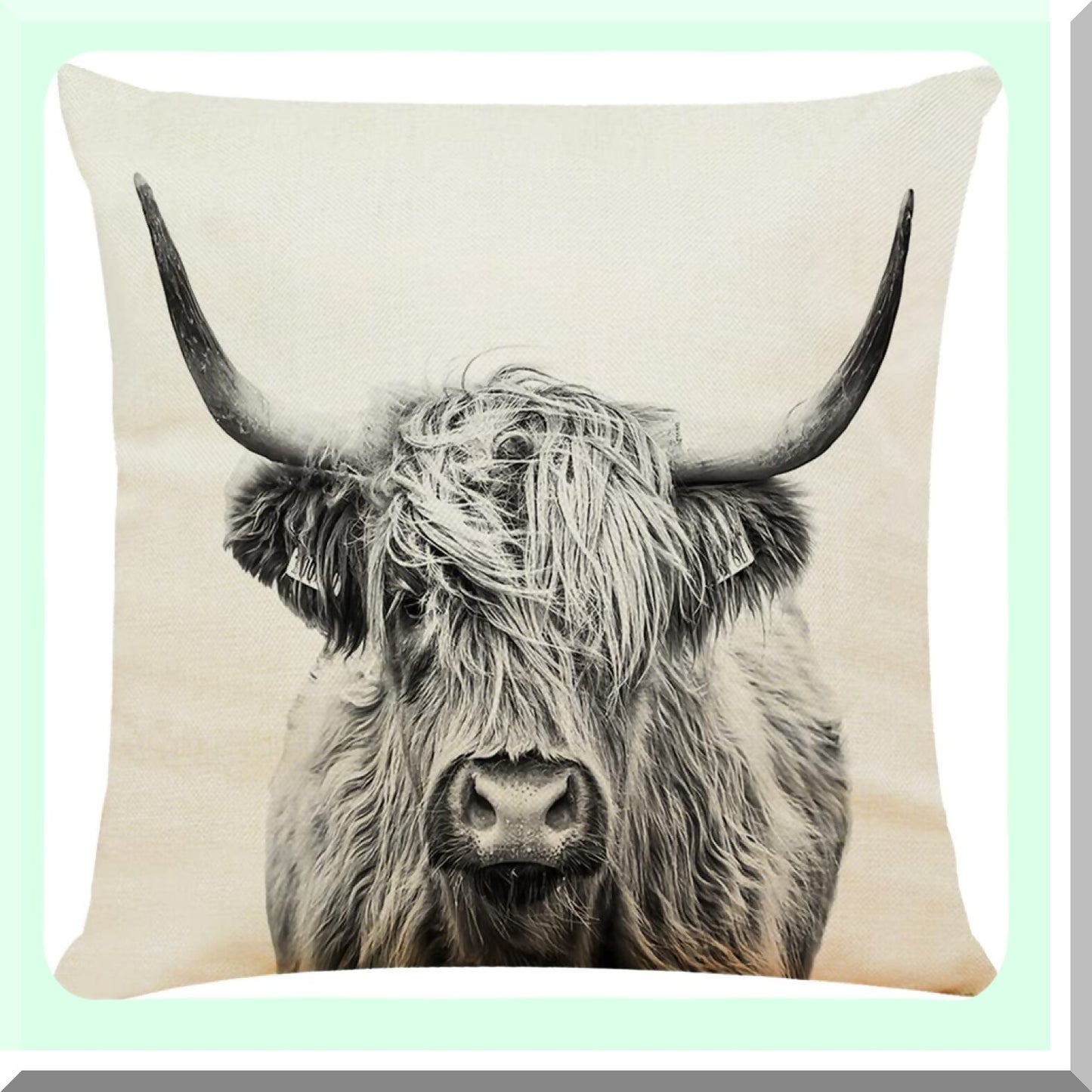 Highland Cow Linen Pillow Cover - 18x18 Inch Decorative Cushion for Couch, Sofa, Bed - Cow Home Decor - Farmhouse Style Throw Pillow Case