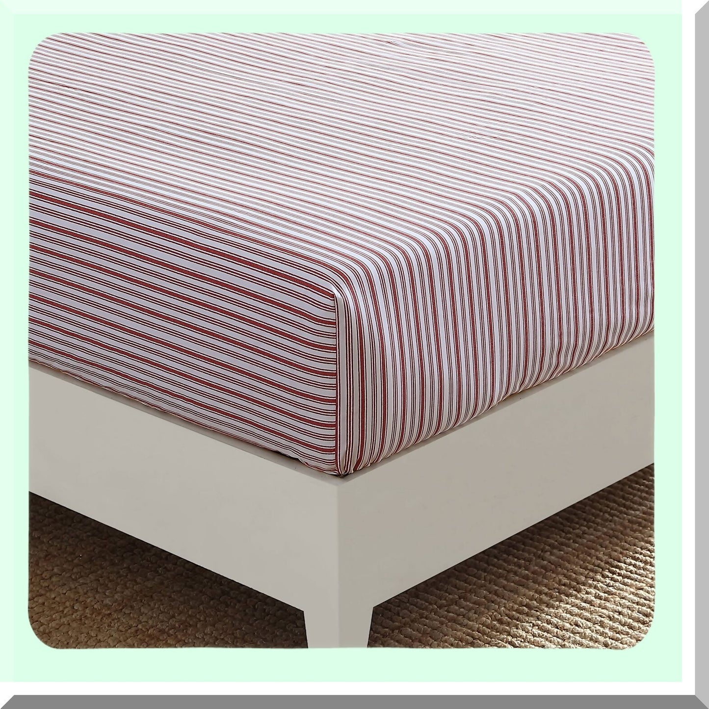 CoolCotton Stripe Fitted Sheet - Red Queen Percale Bedding - Crisp Casual Home Decor - Coleridge Stripe Pattern - Breathable & Comfortable