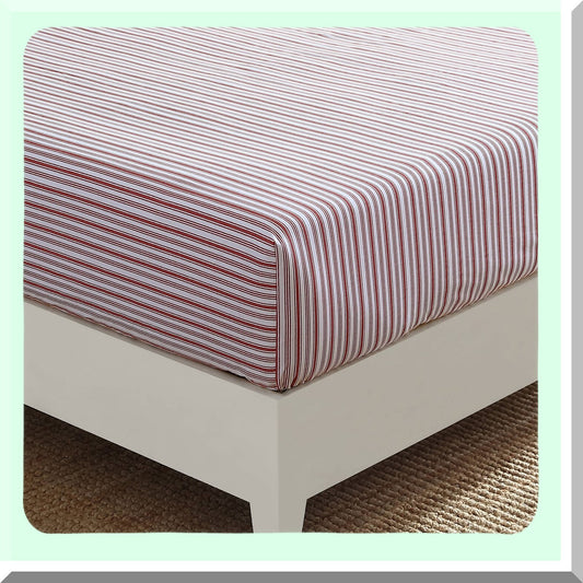 CoolCotton Stripe Fitted Sheet - Red Queen Percale Bedding - Crisp Casual Home Decor - Coleridge Stripe Pattern - Breathable & Comfortable