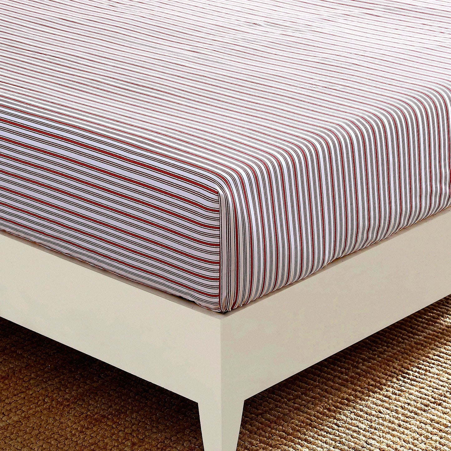 CoolCotton Stripe Fitted Sheet - Red Queen Percale Bedding - Crisp Casual Home Decor - Coleridge Stripe Pattern - Breathable & Comfortable