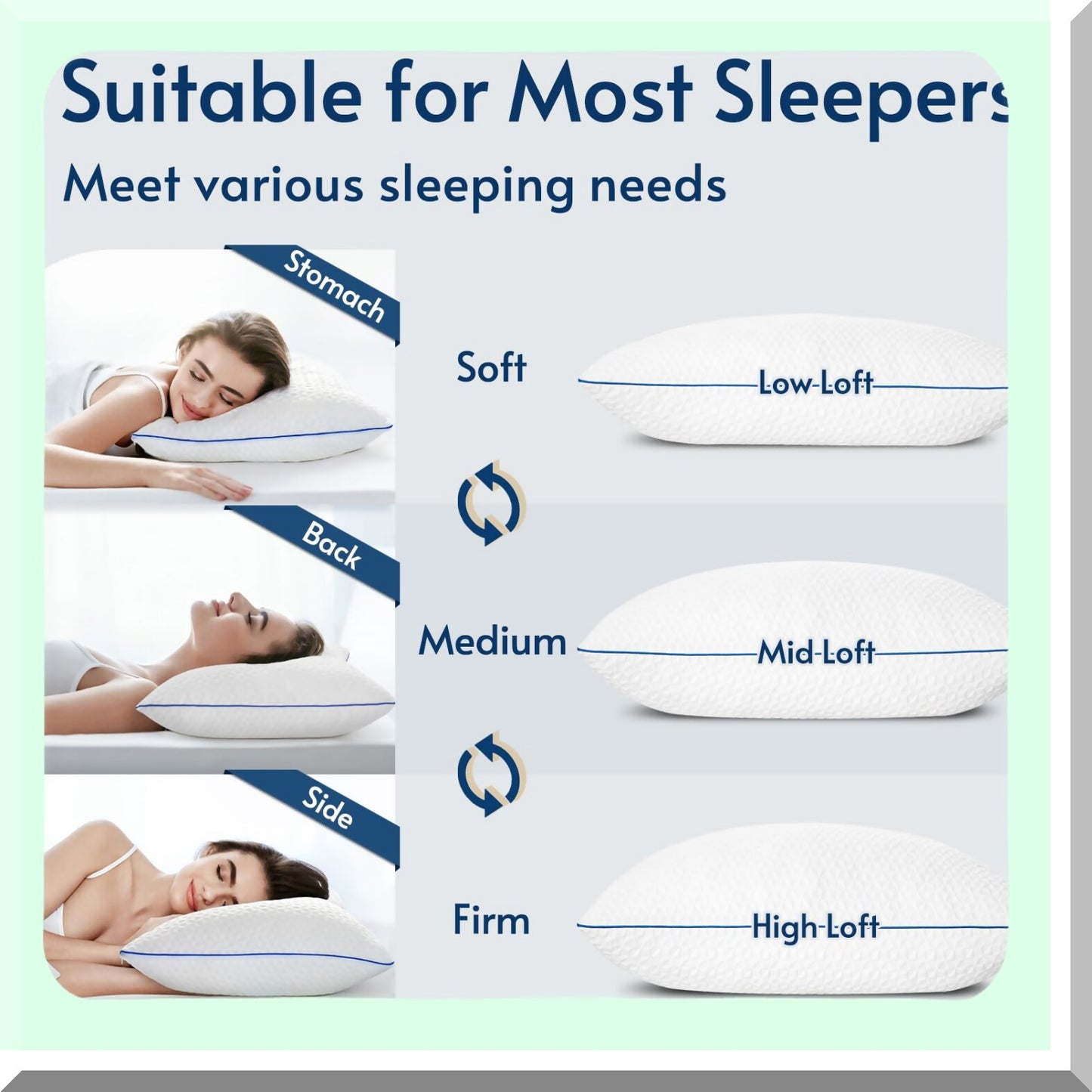 AdjustaFoam Queen Pillow Set - 2 Pack Shredded Memory Foam Pillows for Side Back Stomach Sleepers. Adjustable Firmness, Washable Cover 20"x30".