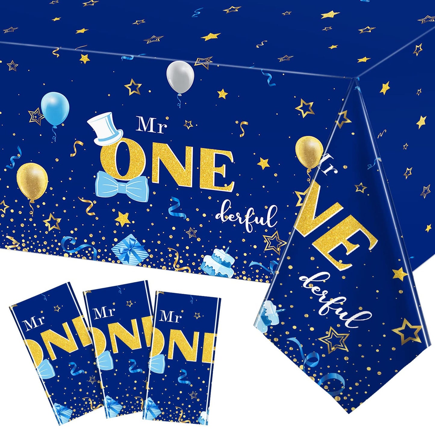 Little Man Party Tablecloths - Set of 3 | Boy 1st Birthday Table Cover | Baby Shower Decorations in Royal Blue | Party Supplies for Baby Boy