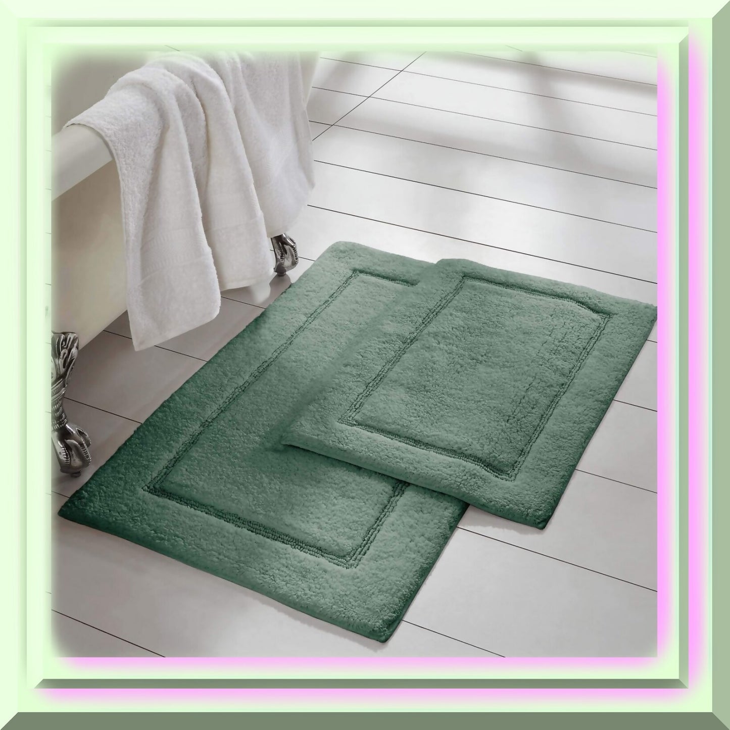 2-Pack Solid Loop Bath Mat Set 17x24 and 21x34 Eucalyptus