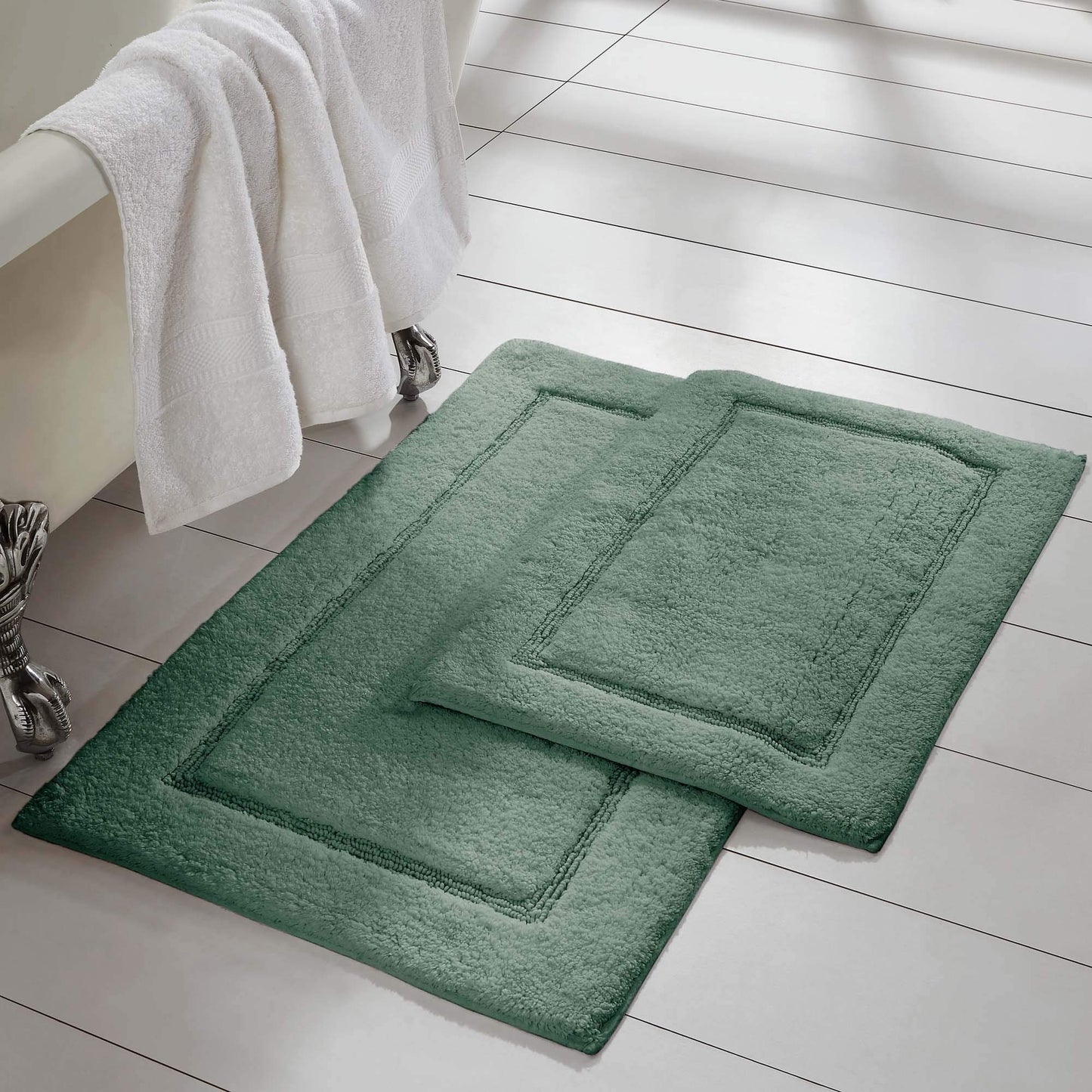 2-Pack Solid Loop Bath Mat Set 17x24 and 21x34 Eucalyptus