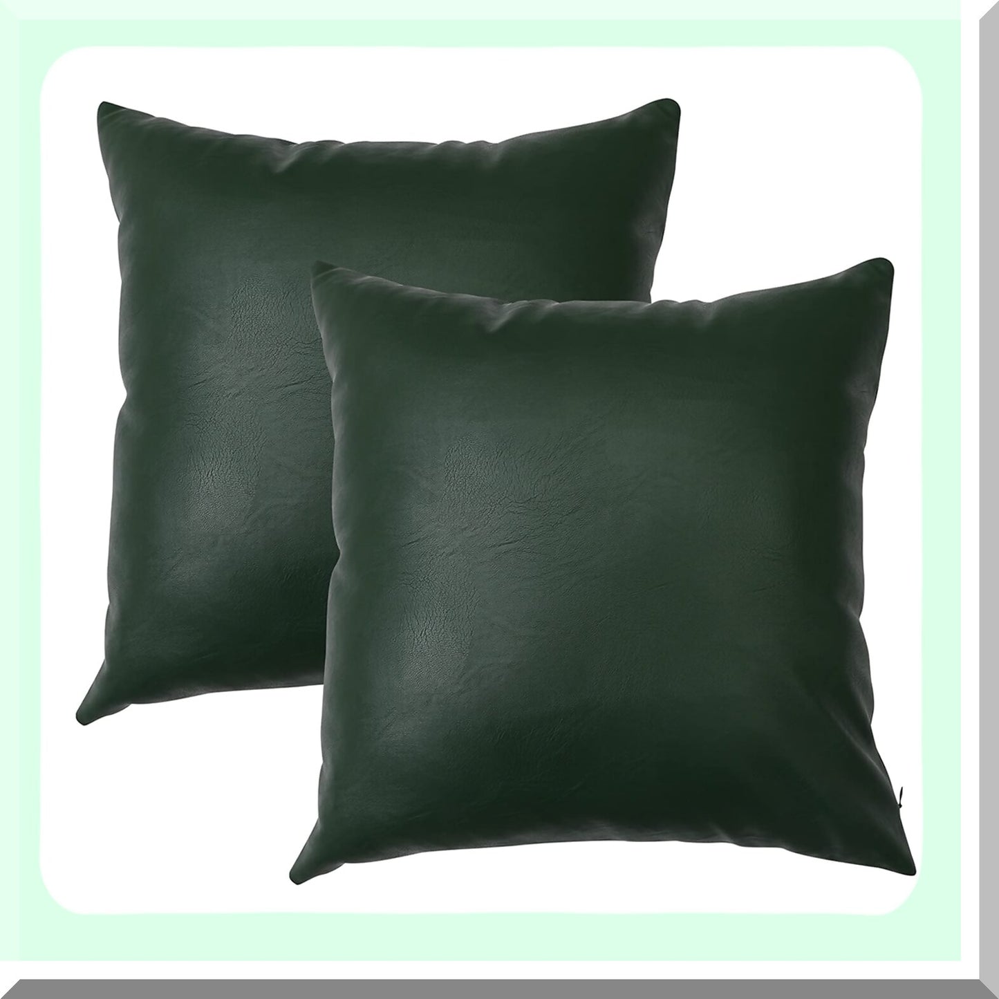 Cognac Leather Decorative Pillow Covers - Set of 2 Modern Solid Cushion Cases for Bedroom Living Room. Green, 20"x20" - Thick & Stylish Sofa Bed Accessories