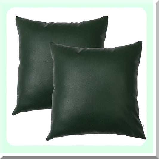 Cognac Leather Decorative Pillow Covers - Set of 2 Modern Solid Cushion Cases for Bedroom Living Room. Green, 20"x20" - Thick & Stylish Sofa Bed Accessories