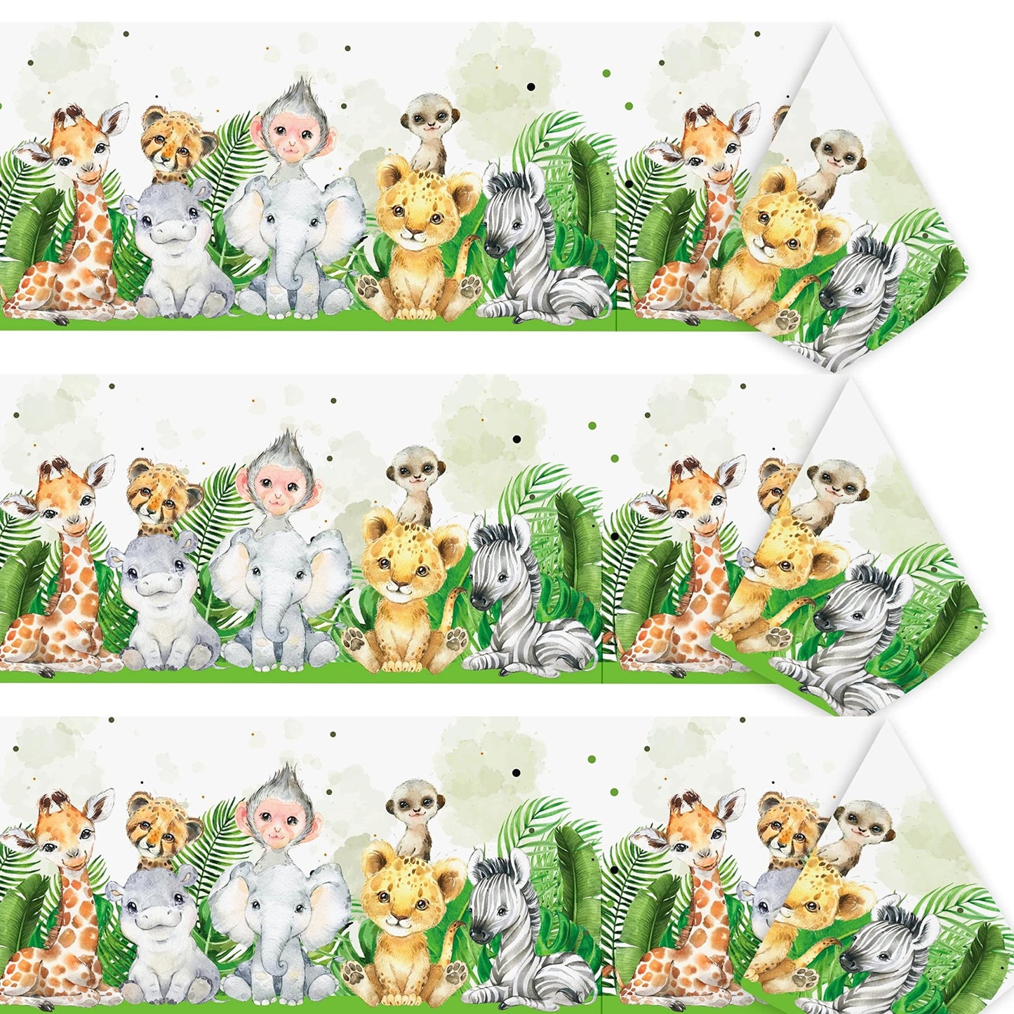 Jungle Safari Party Tablecloth Set - Sage Green Baby Shower & Birthday Decor Kit for Kids - Zoo Animal Print Plastic Table Cloths - Wild One Theme Supplies
