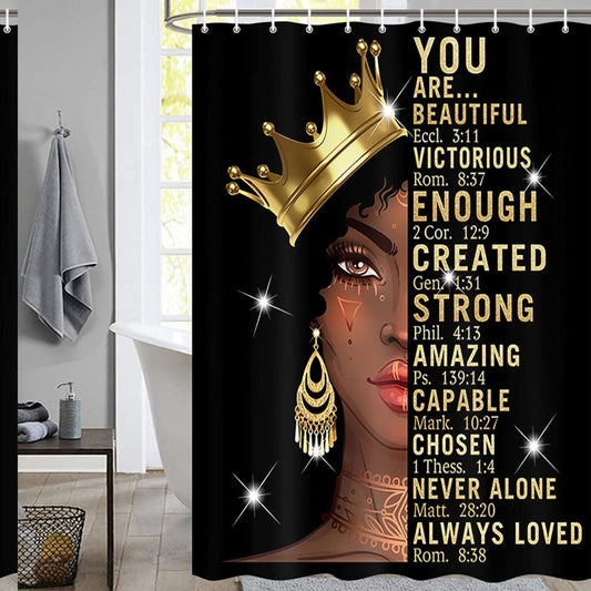 Black Girl Shower Curtain 70x70in Waterproof Polyester