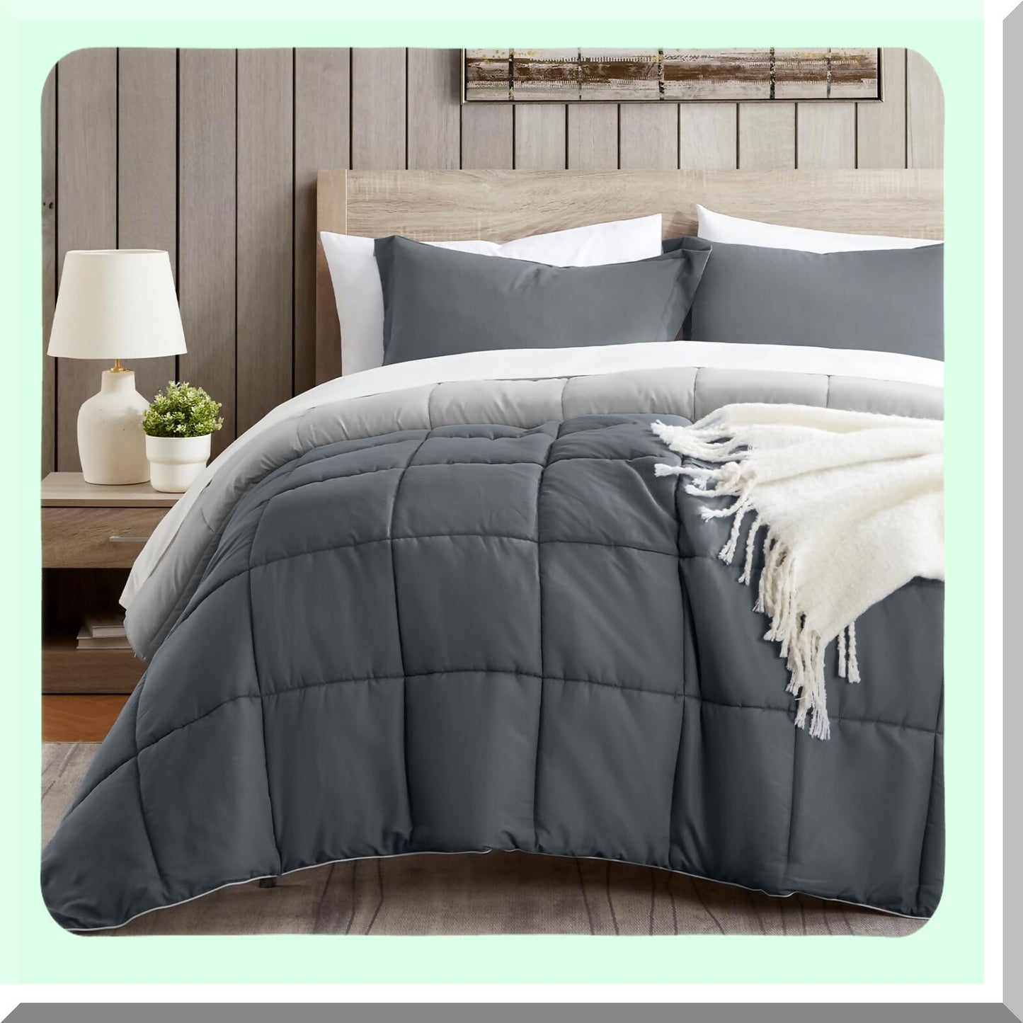 Dark Grey California Comforter Set - Lightweight & Soft Down Alternative Bedding with Reversible Design - All Season Cal Size 3Pcs Bed Set with Shams