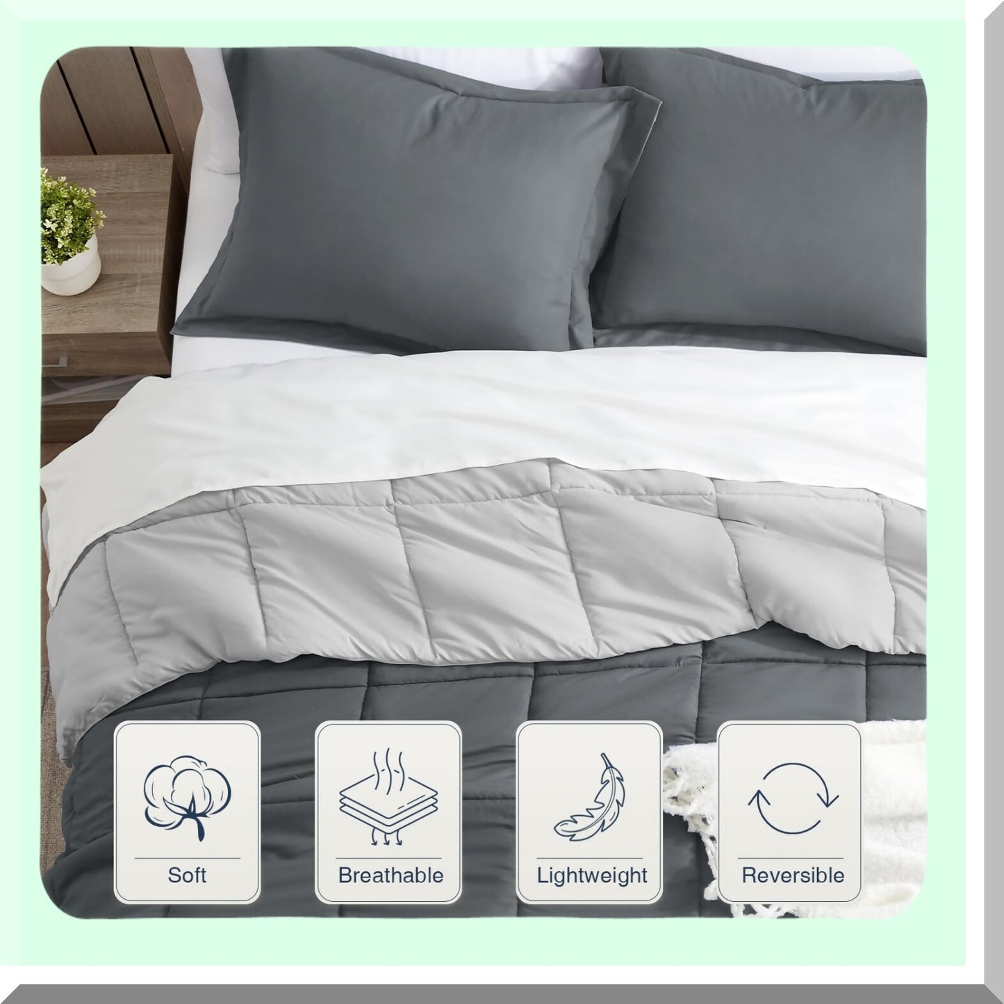 Dark Grey California Comforter Set - Lightweight & Soft Down Alternative Bedding with Reversible Design - All Season Cal Size 3Pcs Bed Set with Shams