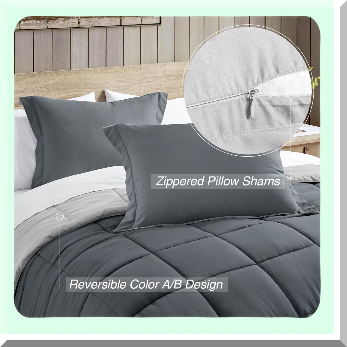 Dark Grey California Comforter Set - Lightweight & Soft Down Alternative Bedding with Reversible Design - All Season Cal Size 3Pcs Bed Set with Shams