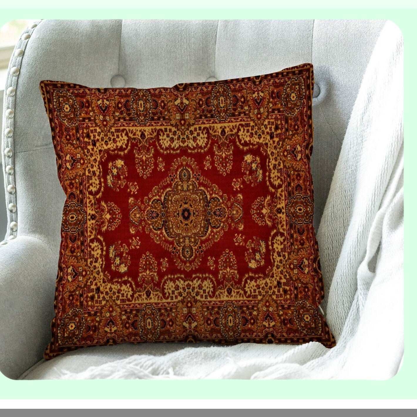 Vintage Boho Farmhouse Pillow Cover - Retro Ornament Decorative Square Throw Pillow Case for Sofa Couch - Cotton Linen 18x18 Inch