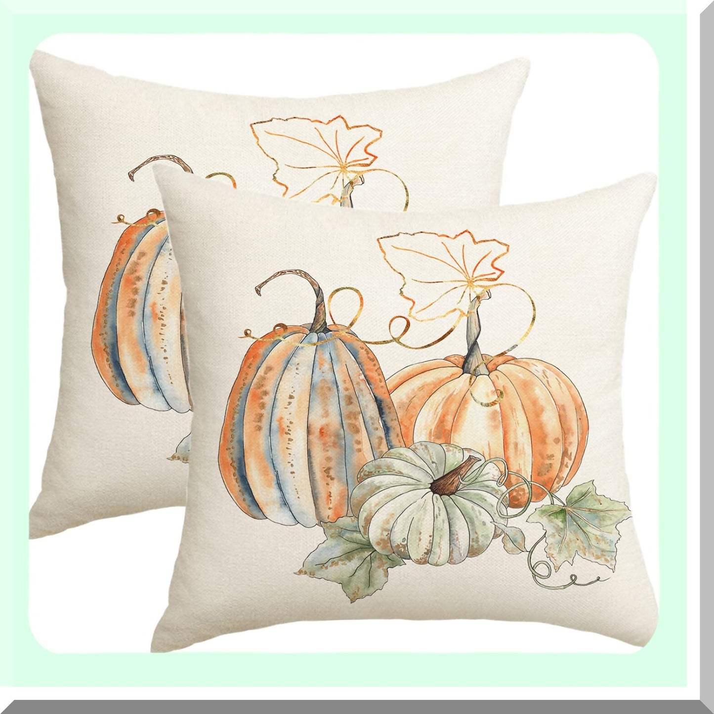 Autumn Harvest Pillow Covers Set - White Pumpkin Decorative Cushion Case 18x18 - Teal Orange Grey Farmhouse Throw Pillows for Couch Bed Sofa - Thanksgiving Outdoor Pumpkins Decoration