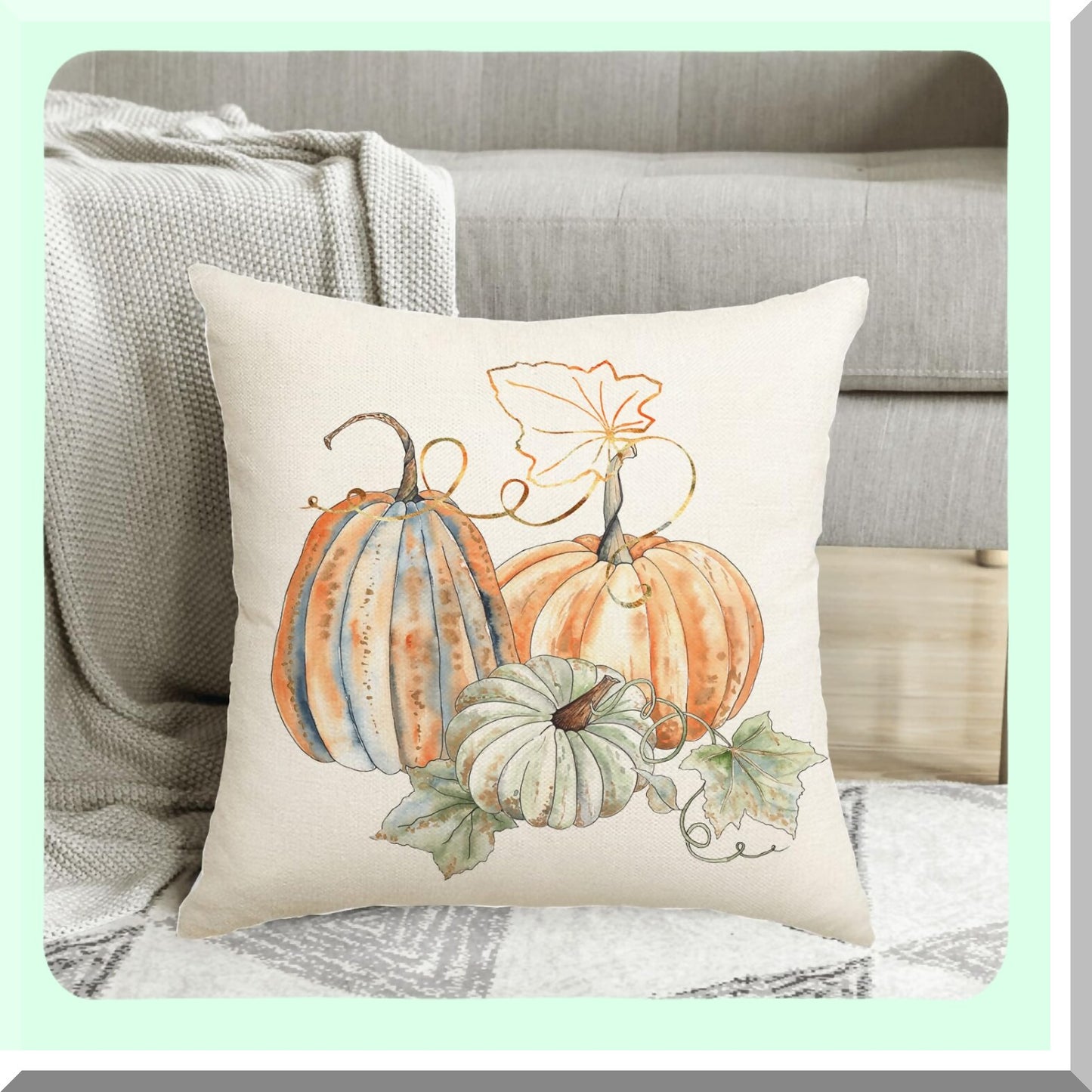 Autumn Harvest Pillow Covers Set - White Pumpkin Decorative Cushion Case 18x18 - Teal Orange Grey Farmhouse Throw Pillows for Couch Bed Sofa - Thanksgiving Outdoor Pumpkins Decoration