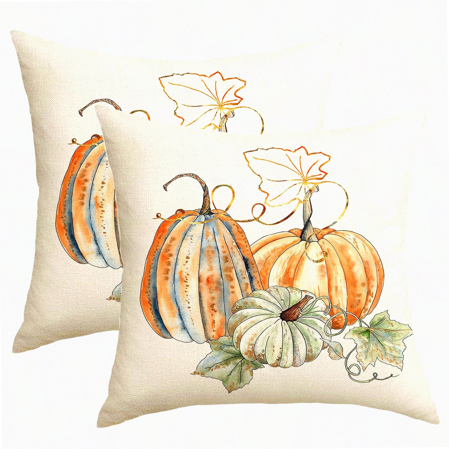 Autumn Harvest Pillow Covers Set - White Pumpkin Decorative Cushion Case 18x18 - Teal Orange Grey Farmhouse Throw Pillows for Couch Bed Sofa - Thanksgiving Outdoor Pumpkins Decoration