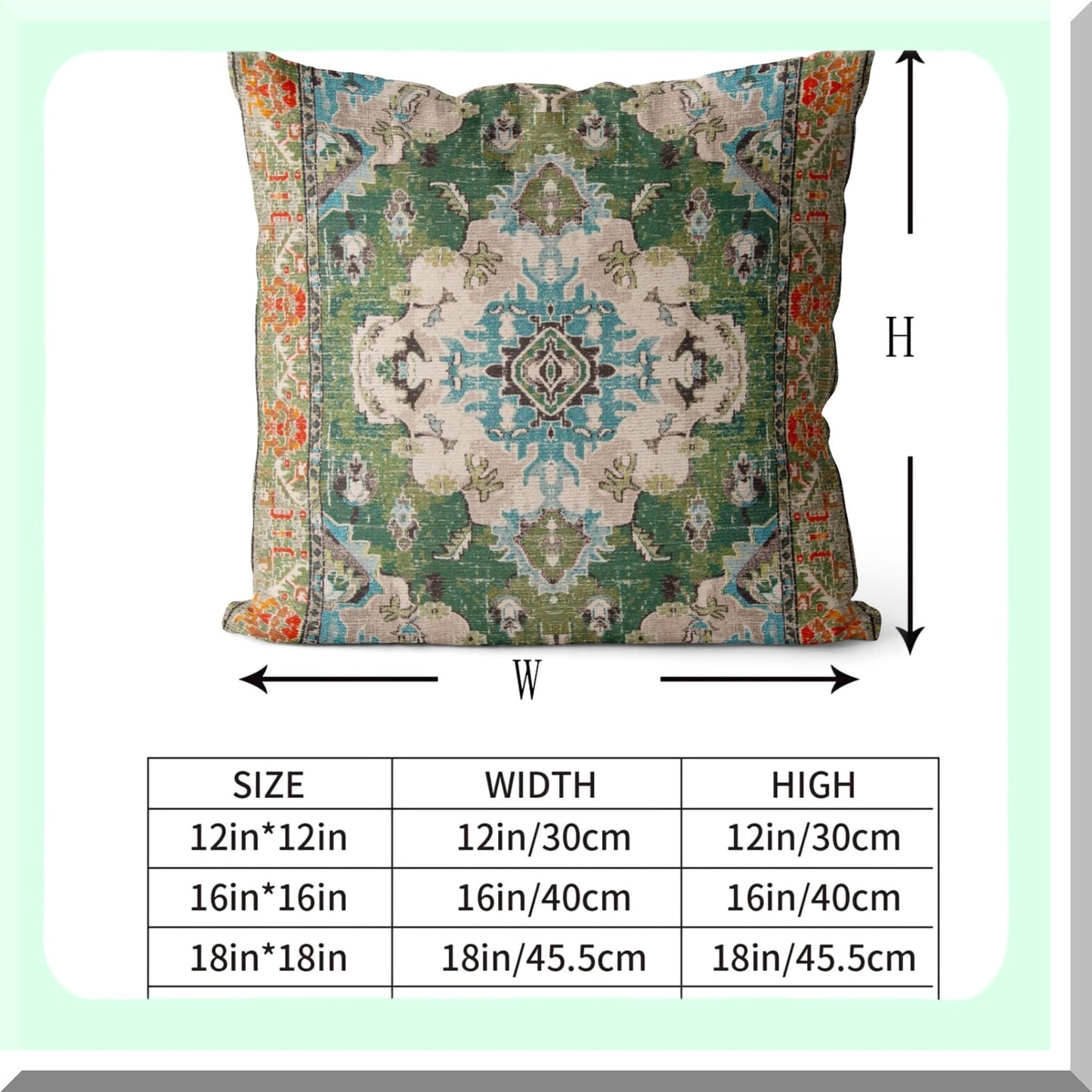Boho Persian Cotton Pillow Covers - Set of 2 Monaco Rug Cushion Cases 18x18 inch Double Sided Pattern for Couch Sofa Bed Decor - Soft Green Decorative Pillows