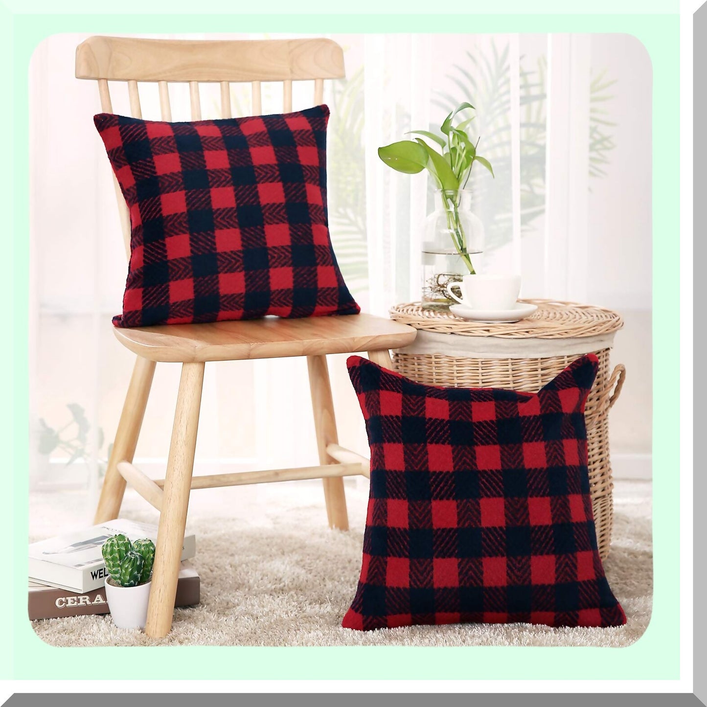 Tartan Plaid Sofa Pillow Covers Set - Red & Navy Blue Decorative Cushion Cases 18x18 - Scottish Throw Pillow Covers - Pack of 4