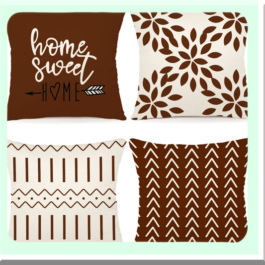 Wine Red Linen Pillow Covers - Set of 4, Modern Sofa Throw Pillow Case, Decorative Outdoor Fabric Cushion Cover for Couch Bed Car 18x18 inches