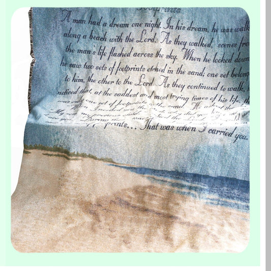 Footprints in the Sand Inspirational Tapestry Throw - 50x60 Inch Motivational Poem Blanket