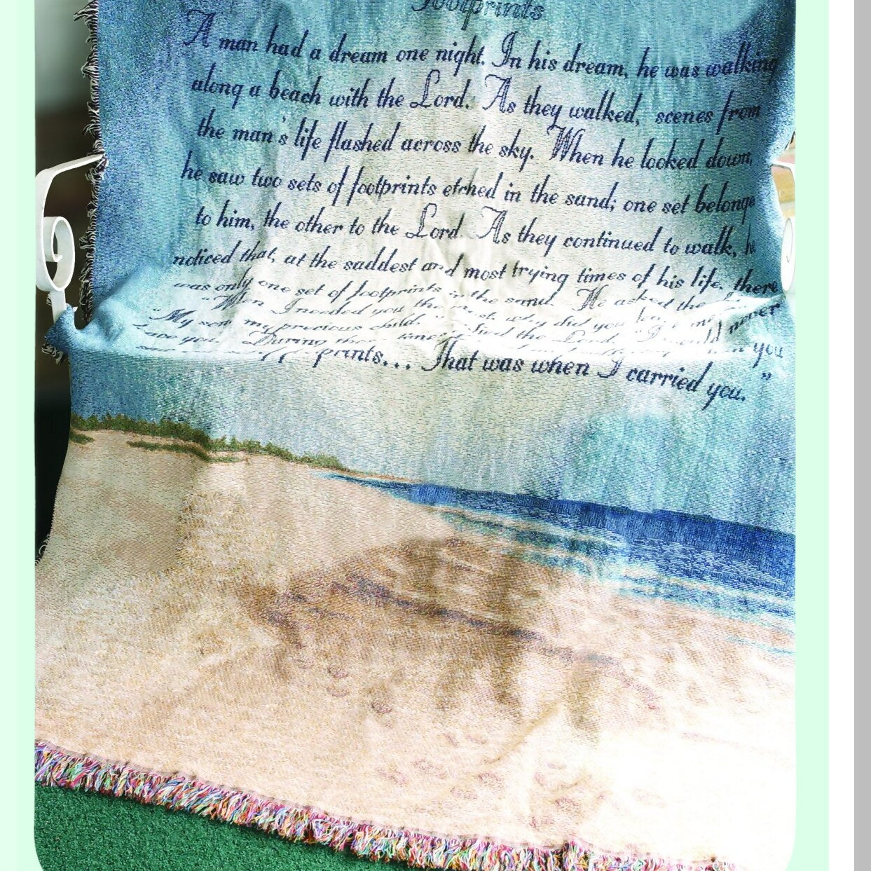 Footprints in the Sand Inspirational Tapestry Throw - 50x60 Inch Motivational Poem Blanket