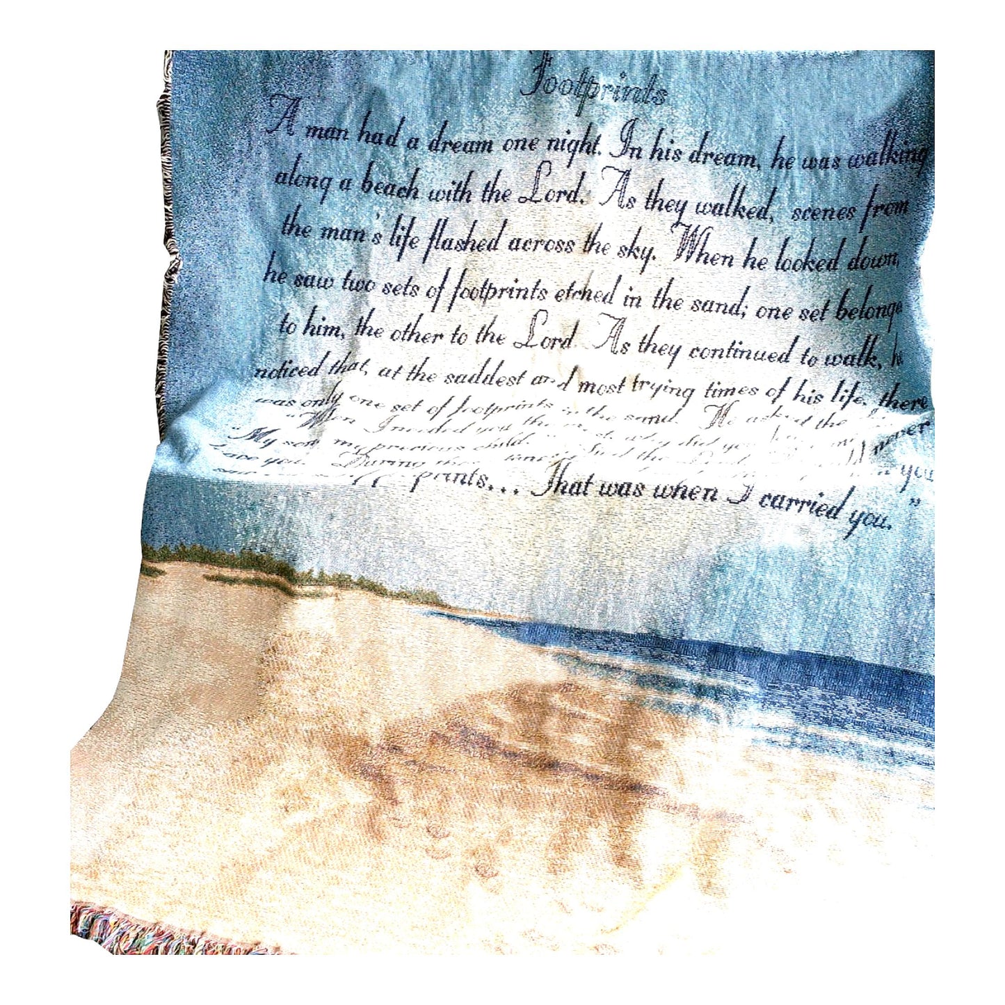 Footprints in the Sand Inspirational Tapestry Throw - 50x60 Inch Motivational Poem Blanket
