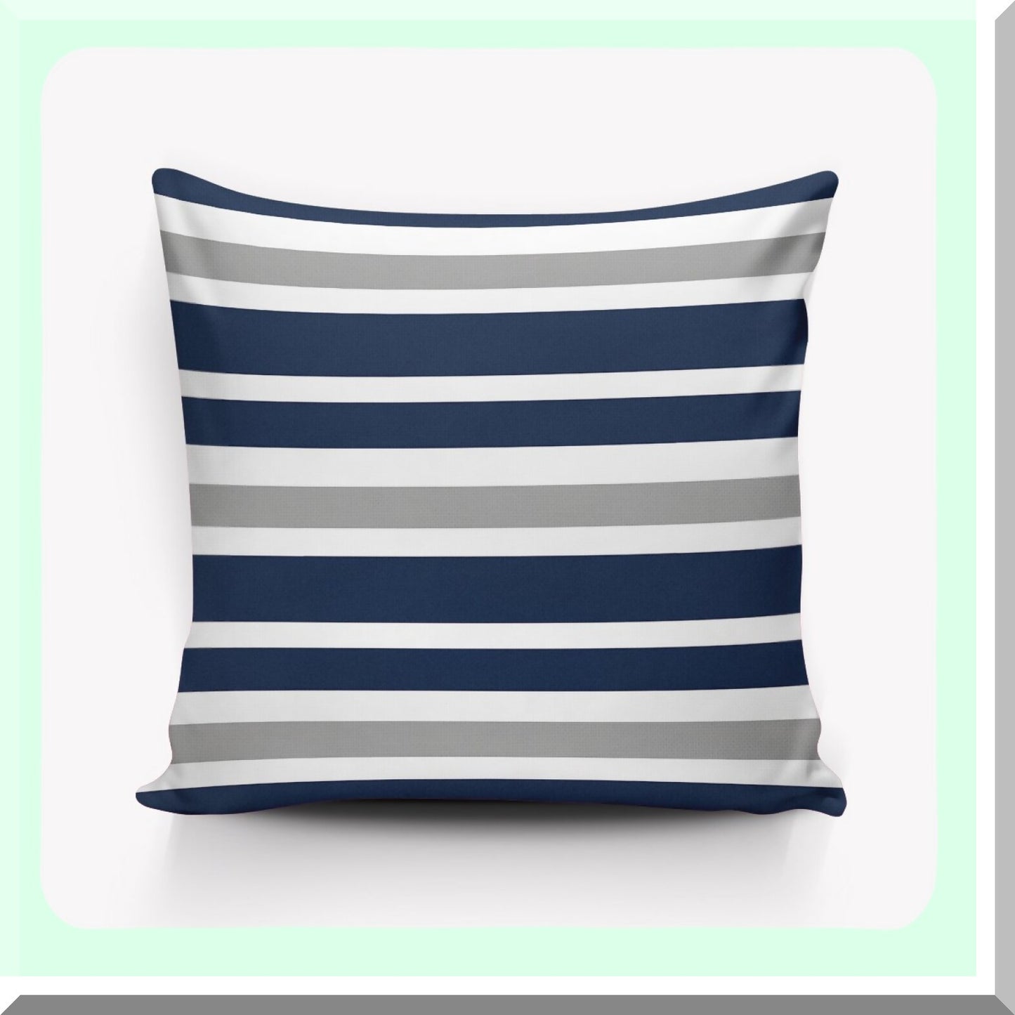 StripeLux Home Decor Pillow Cover - Navy Blue Grey White Patterned Throw Pillow for Sofa, Car, Office - 18"x18" - Double Sided Design