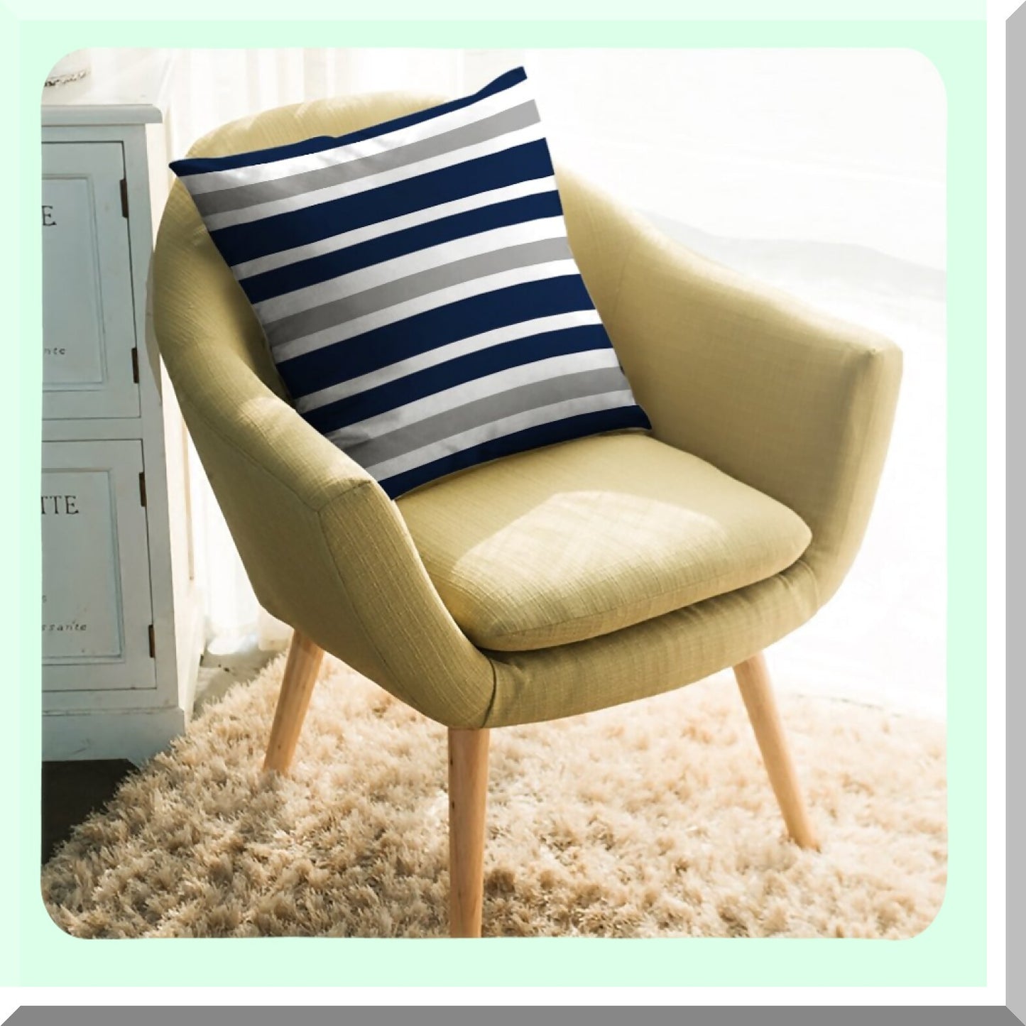 StripeLux Home Decor Pillow Cover - Navy Blue Grey White Patterned Throw Pillow for Sofa, Car, Office - 18"x18" - Double Sided Design