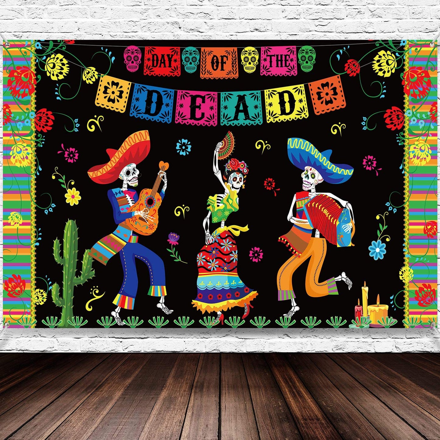 Large Day of the Dead Fabric Backdrop for Party and Photo Booth