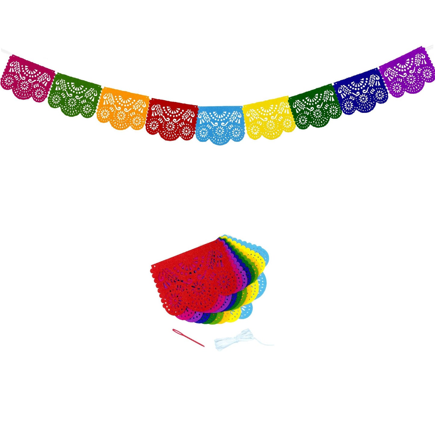 Fiesta Felt Banner Set - Mexican Party Decorations for Dia De Los Muertos Celebrations. Colorful Flower Design for Festive Party Supplies.