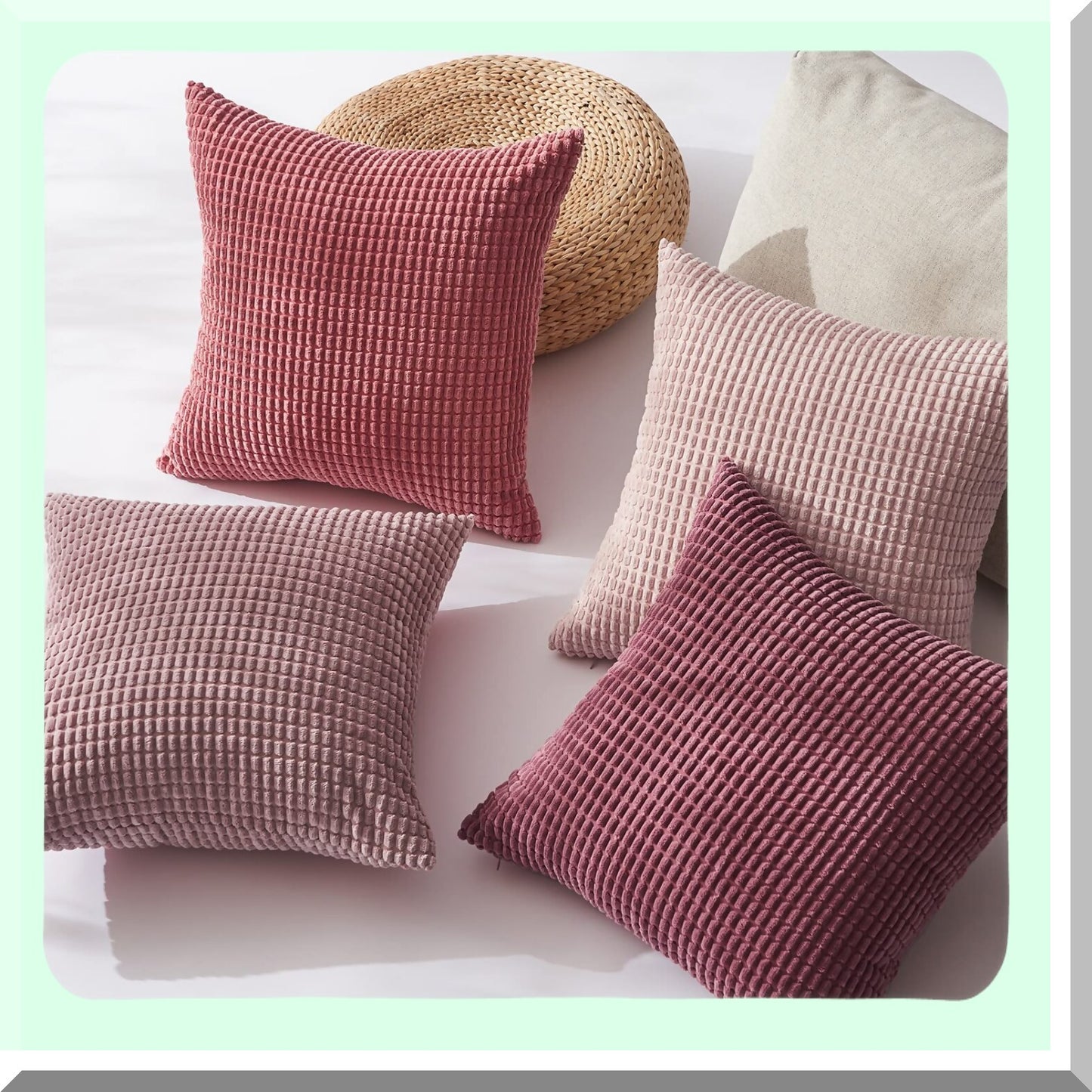Pink Bliss Cozy Cushion Covers - Set of 4 | Fluffy Corduroy Throw Pillow Cases for Living Room & Bedroom Decor | 18x18 Inch Blush/Rose/Hot Pink | Coquette Aesthetic Home Accessories